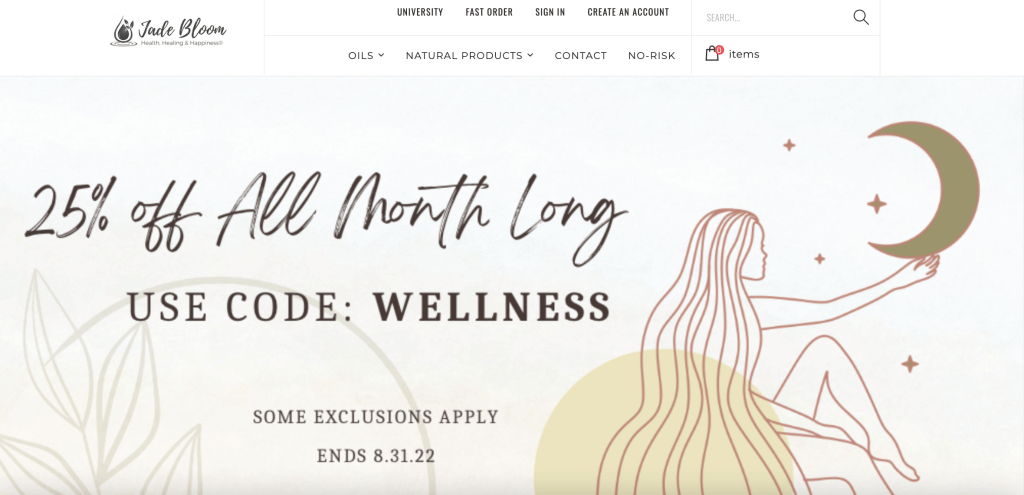 Screenshot della home page di Jade Bloom.