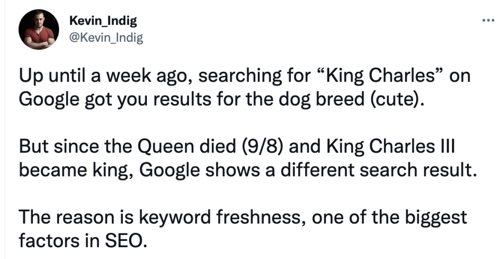 Captura de tela do Tweet de Kevin Indig sobre atualização de dados