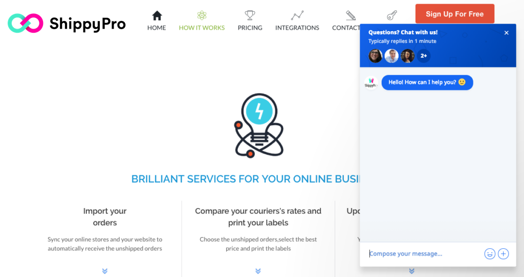 Exemple de Live Chat de notre site Shippypro.com