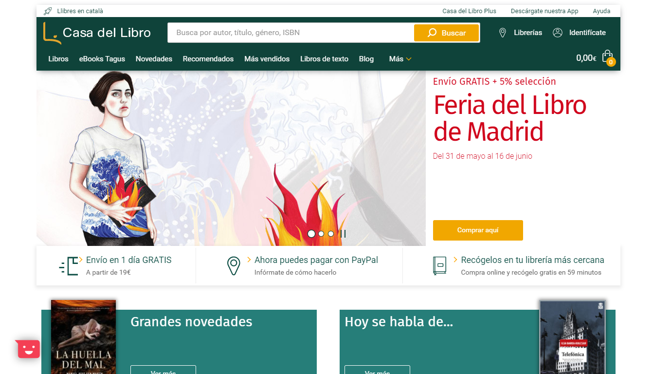 Домашняя страница Casa del Libro, лучшая торговая площадка в Испании для продажи книг