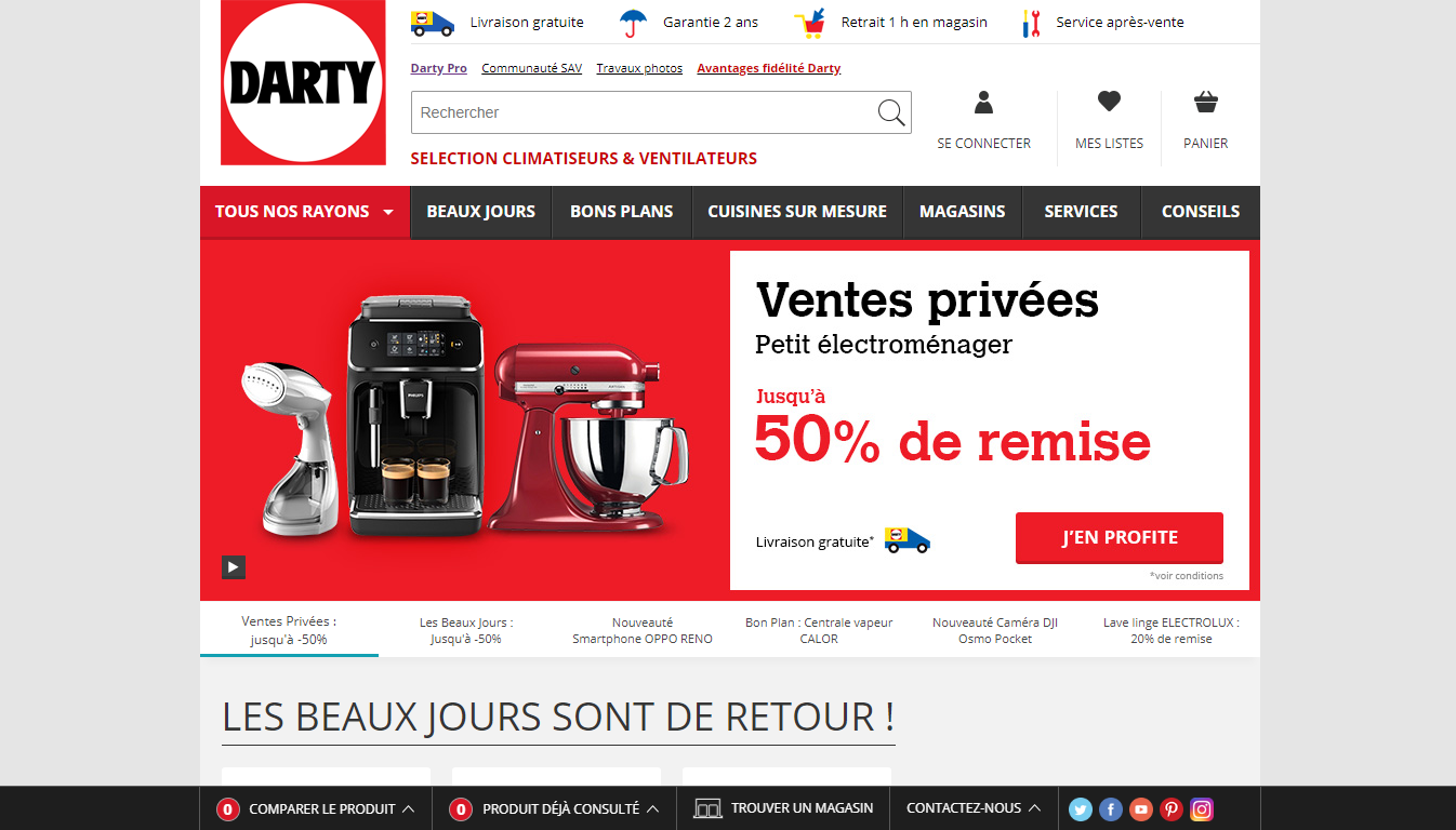Homepage Darty, um mercado francês