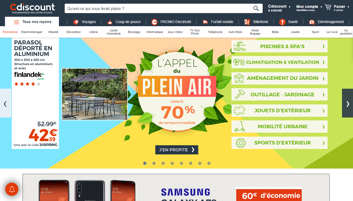 Homepage Cdiscount, um dos marketplaces mais famosos da França