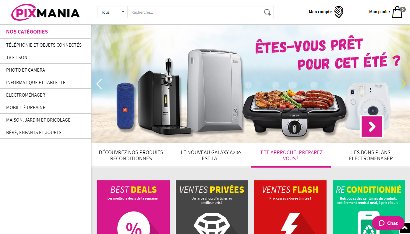 Homepage Pixmania, um marketplace para vender na França