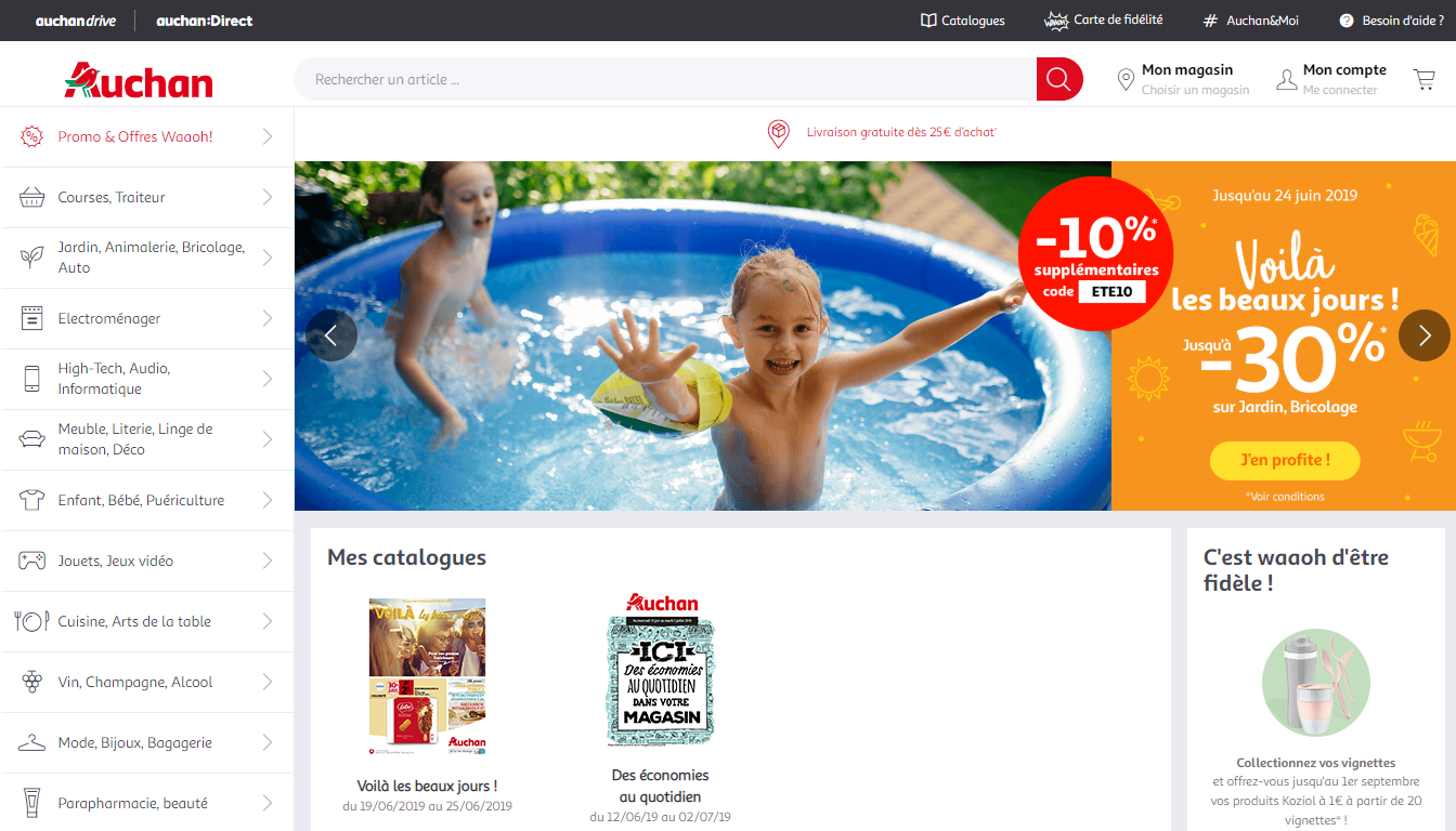 Homepage Auchan, um dos principais marketplaces para vender na França