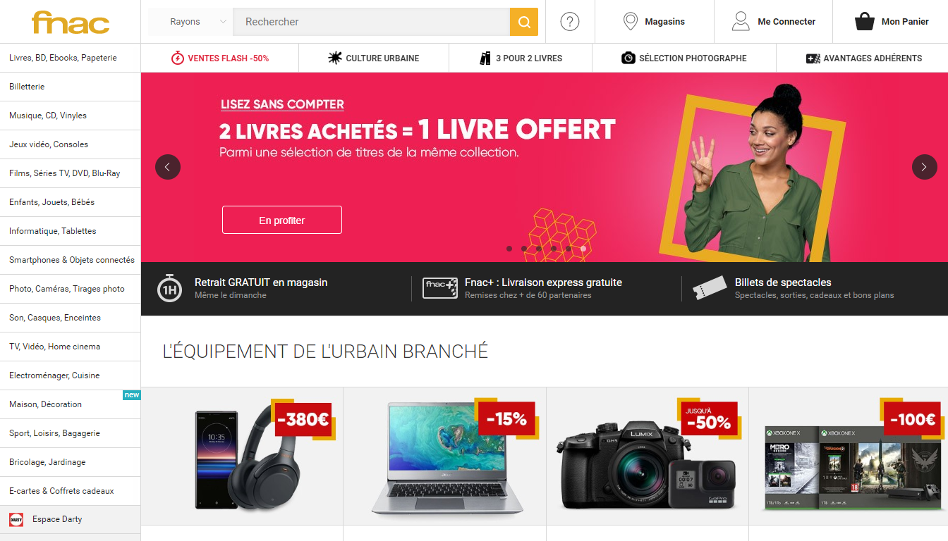 Homepage FNAC, um mercado francês