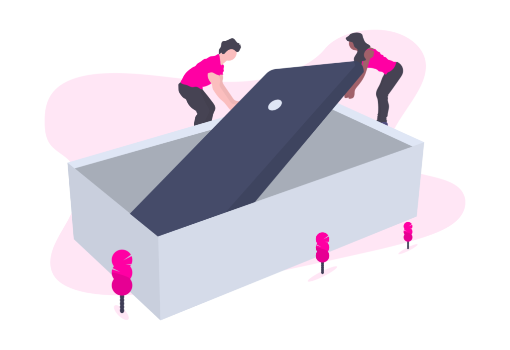 Ilustrasi produk sedang dibuka kotaknya