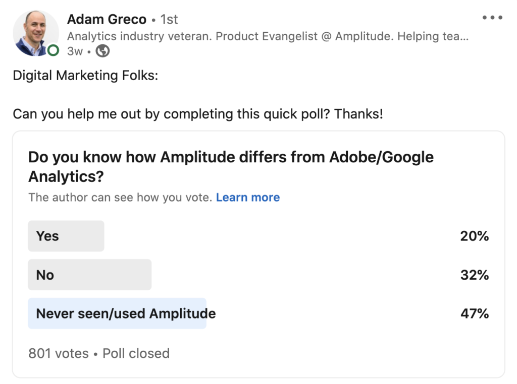 Adam Greco LinkedIn Anketi: Amplitude ve Google Analytics vs Adobe