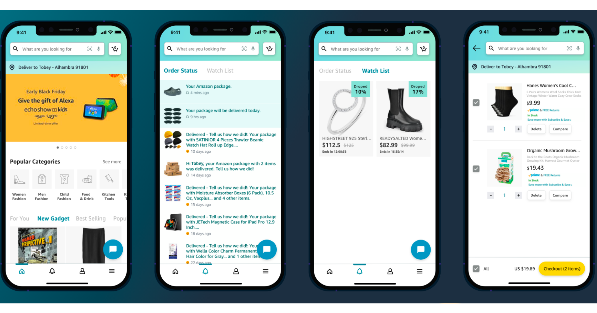 用于订购的亚马逊移动应用程序屏幕