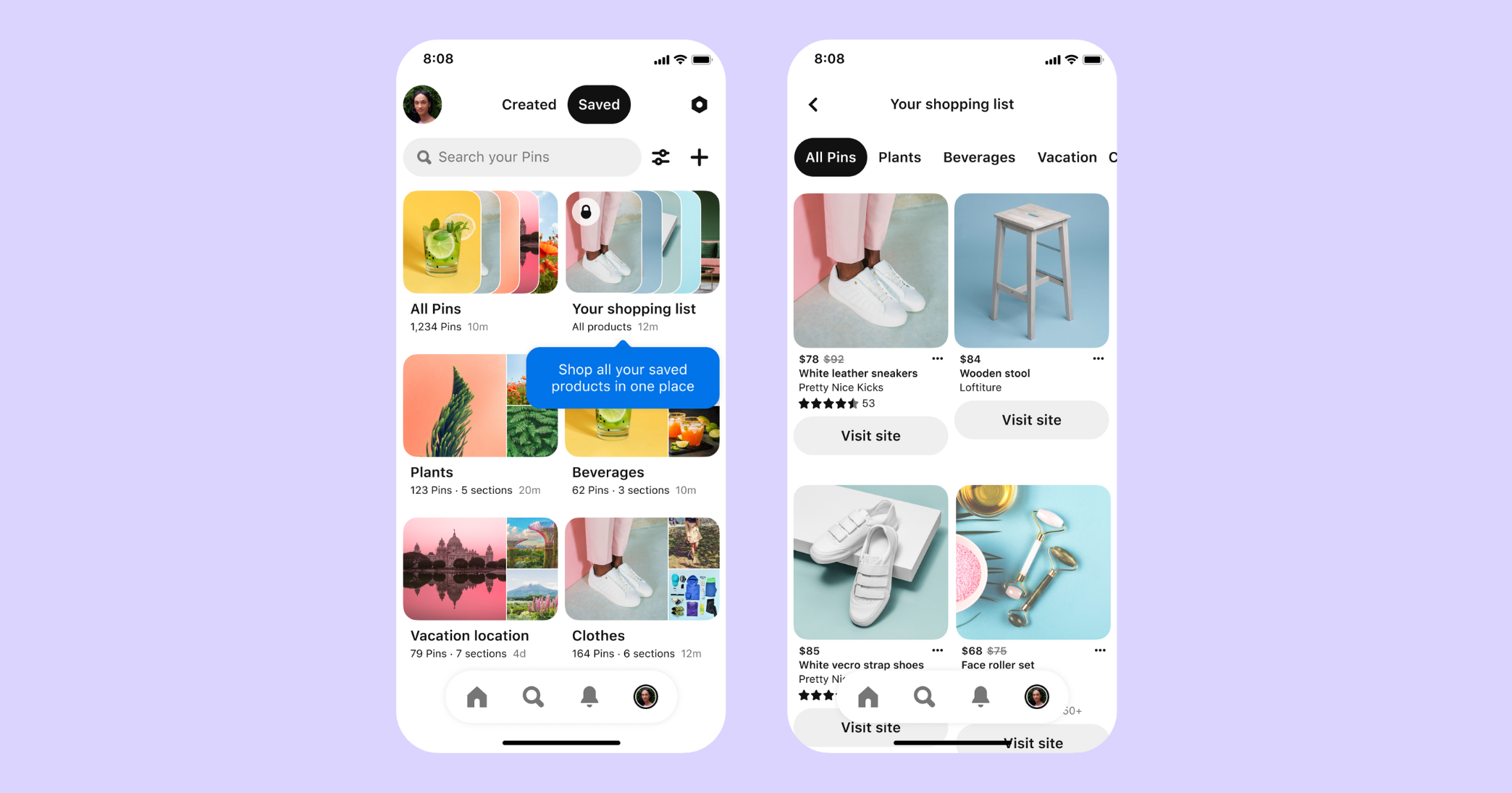 iPhone 上的 Pinterest 商店屏幕
