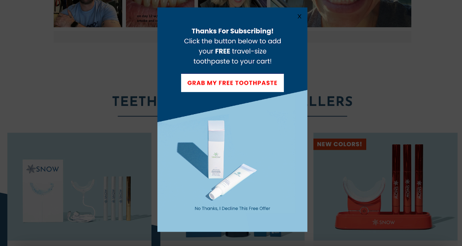 snow popup 04 - SNOW&reg; Teeth Whitening Marketing Strategy: How They Built A $100M Brand