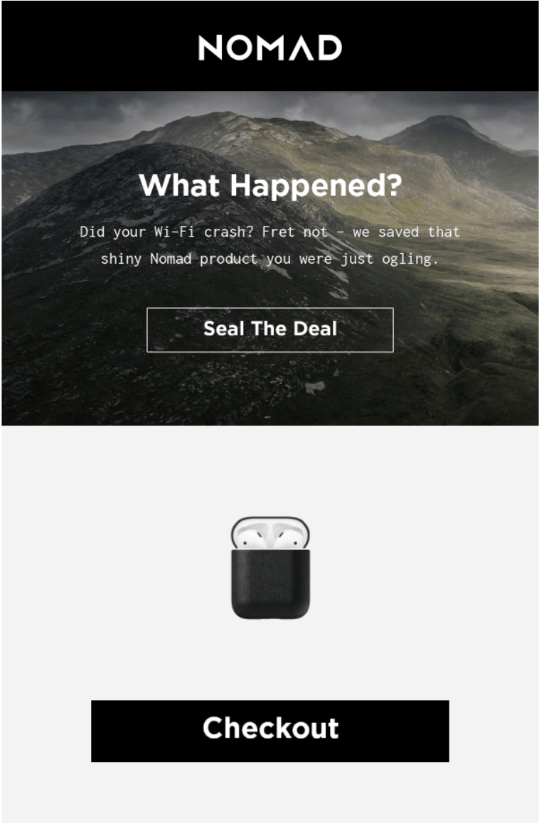 Un ejemplo de un correo electrónico de abandono del carrito