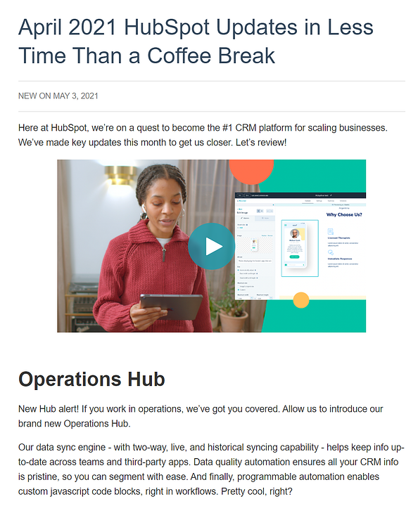 Hubspot-Versionshinweise-Beispiel