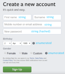 數據類型註冊表單