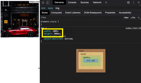 zrzut ekranu pokazujący, jak znaleźć atrybuty „szerokość” i „wysokość”.