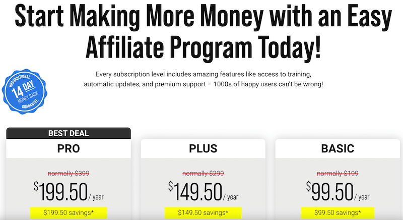 The Easy Affiliate pricing plan. 