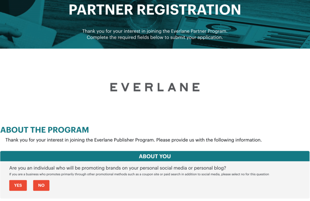Everlane affiliate application process