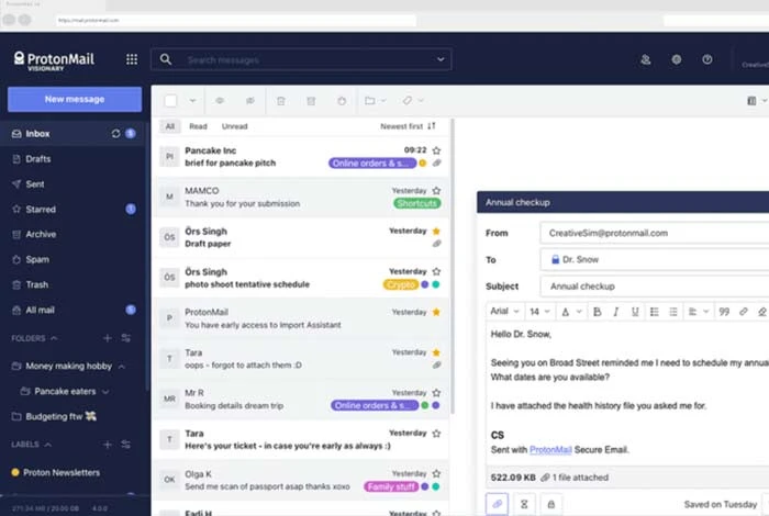 Protonmail 대시보드