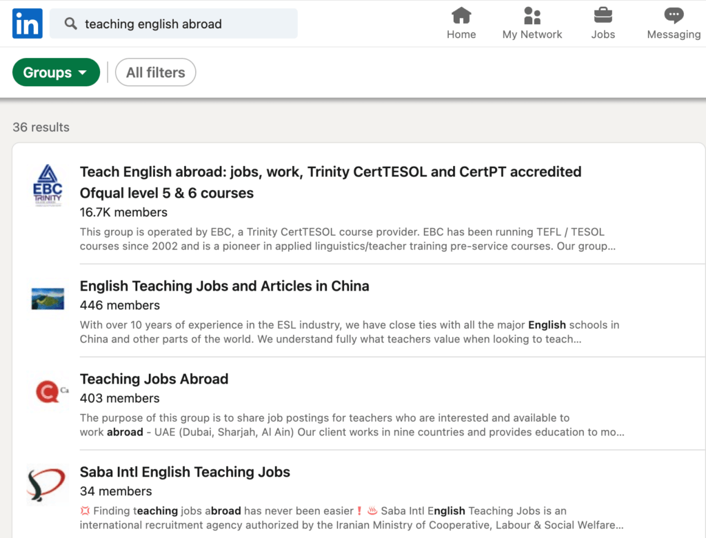 リンクイン グループ |簡単なアフィリエイト Group search of teaching English abroad on LinkedIn.