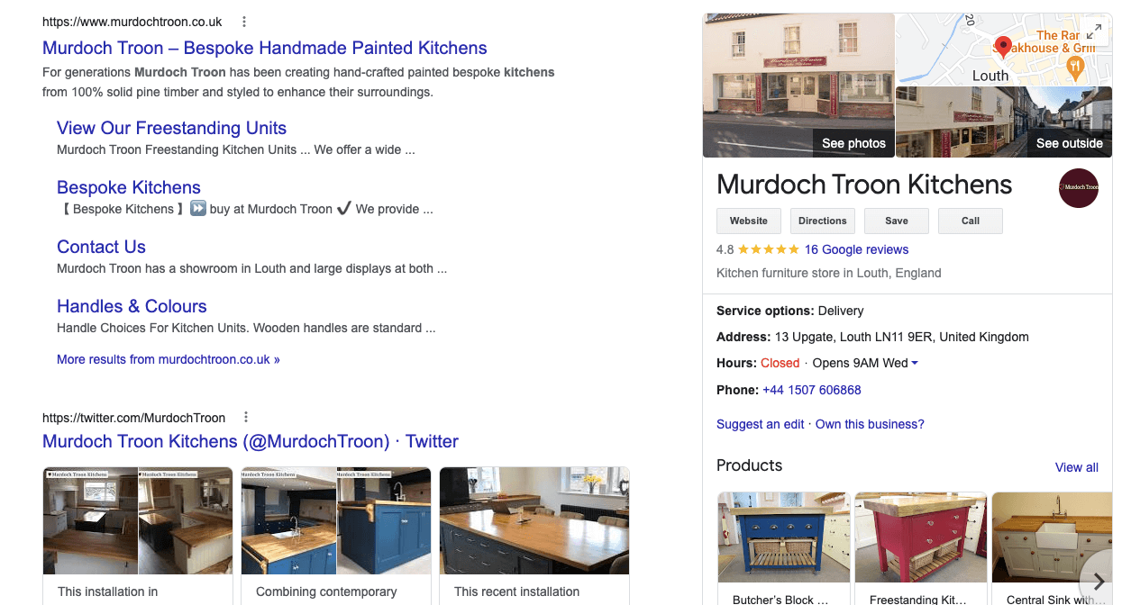 Ejemplo de cocina de Google My Business