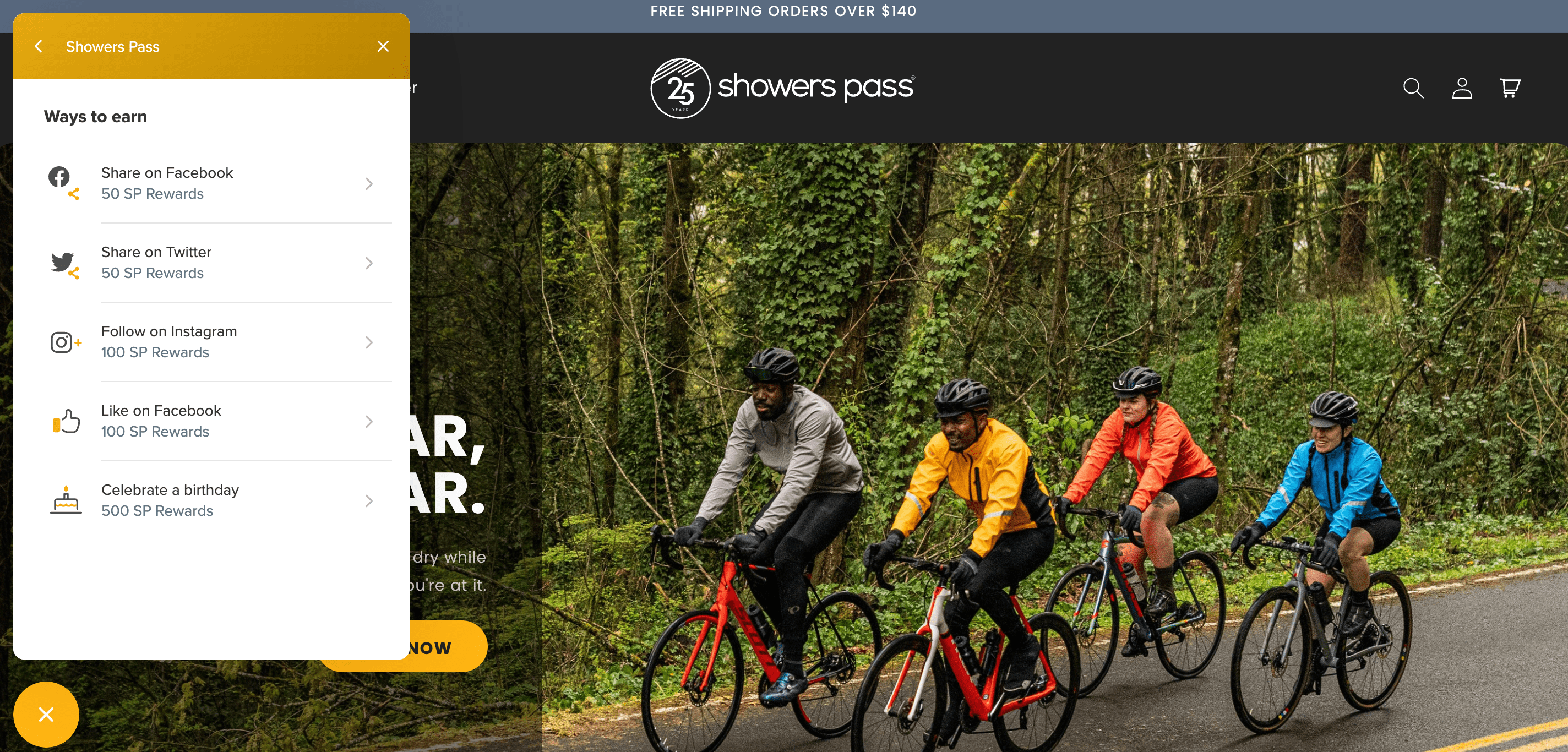 pagina de pornire showerpass cu panou de recompense de loialitate