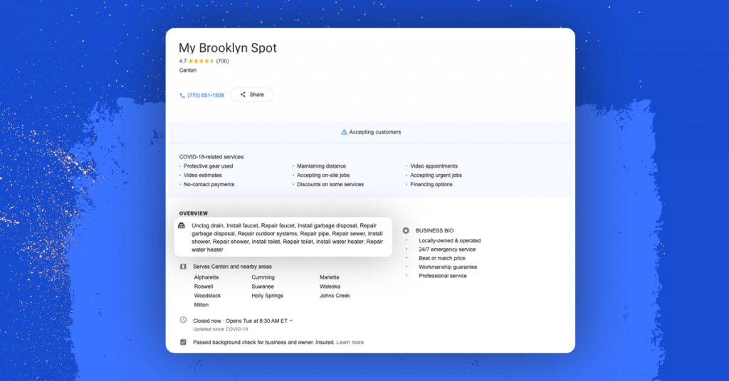 Hasil pencarian lokal profil bisnis Google