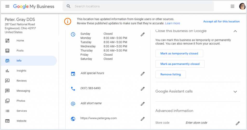 โปรไฟล์ Google My Business