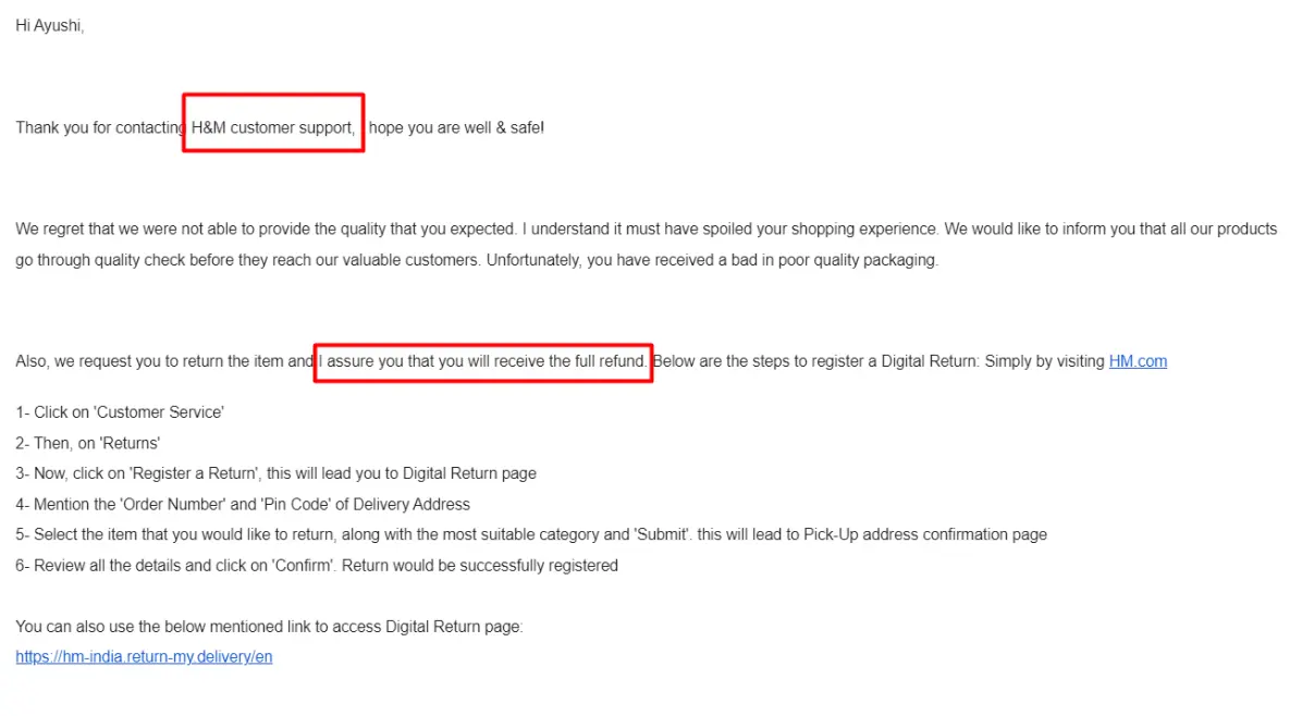 Adres e-mail obsługi klienta HM