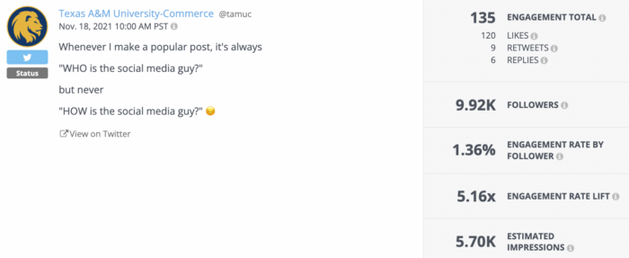 来自 TAMUC 的厚颜无耻的推文:每当我发布热门帖子时,它总是“谁是社交媒体人?”但从来没有“社交媒体人怎么样?”