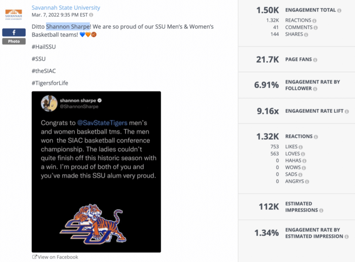 รีโพสต์ทวีตของ Shannon Sharpe ที่แชร์ความสำเร็จของทีมบาสเก็ตบอลชายและหญิง SSU