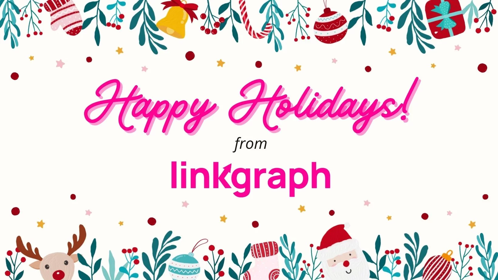 Weihnachtsgraphikgrenze mit den owrds frohen Feiertagen von LinkGraph im Rosa in der Mitte