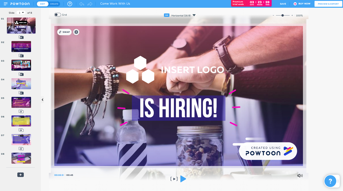 oprogramowanie do prezentacji wideo - interfejs powtoon