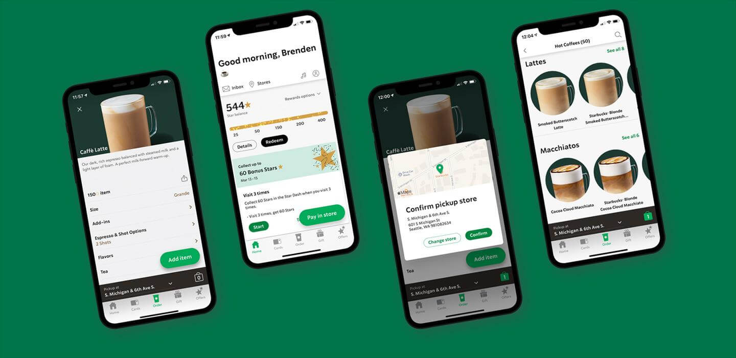 Captură de ecran a interfeței aplicației mobile Starbucks și UX