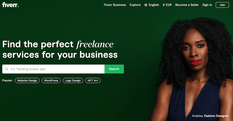 ファイバー|簡単なアフィリエイト The Fiverr homepage.