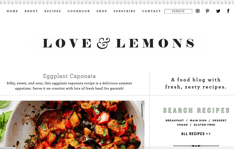 The Love and Lemons food blog. 