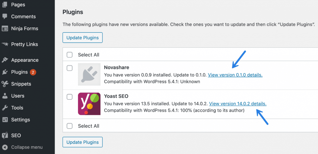 WordPress 插件更新日誌