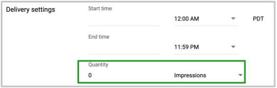 configurações de entrega