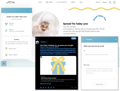 greetabl include il loro logo nei loro messaggi di riferimento tubby todd examples of their referral messages across their website and social media