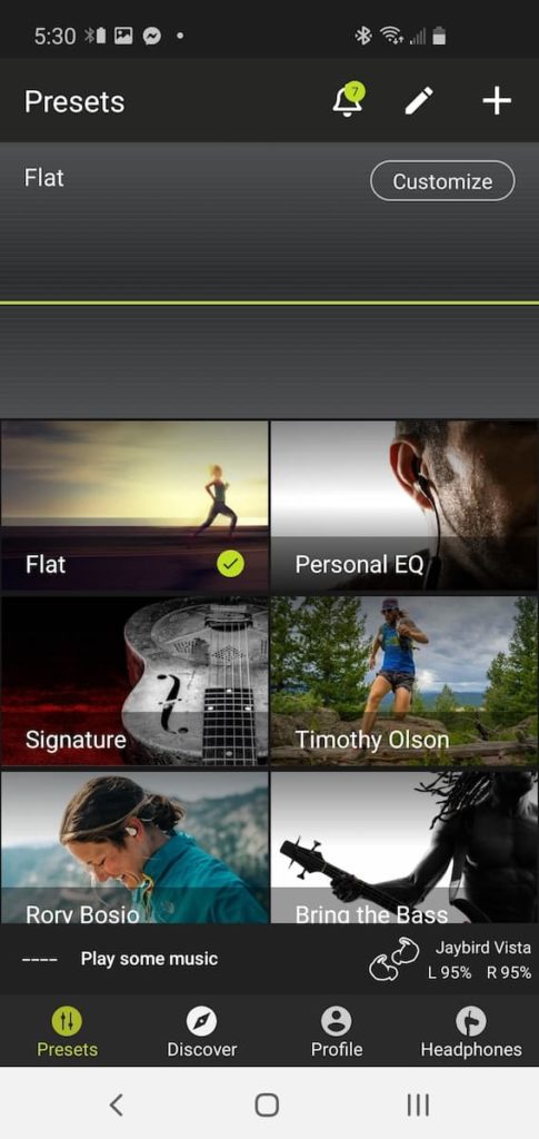 Ustawienia wstępne aplikacji Jaybird