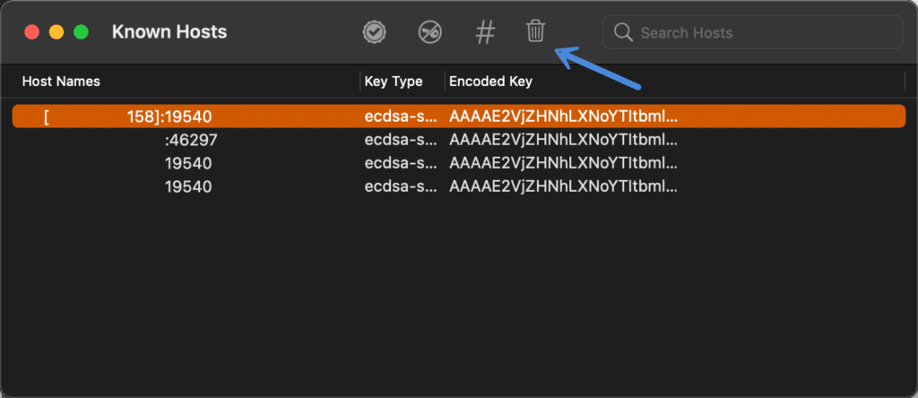 Bilinen_hosts girişini sil