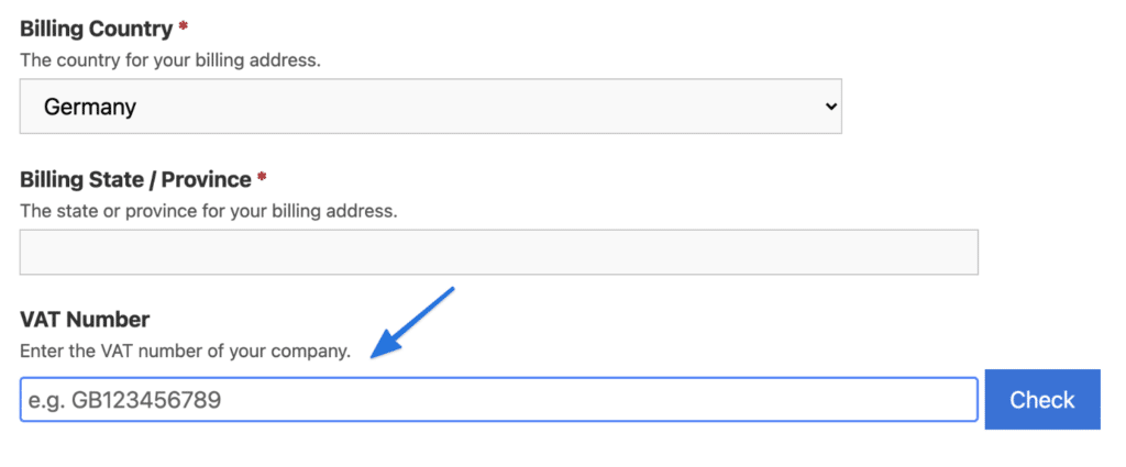 Введите идентификатор плательщика НДС при оформлении заказа
