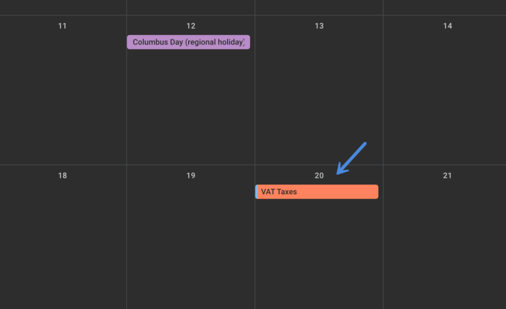 Календарное напоминание об уплате НДС