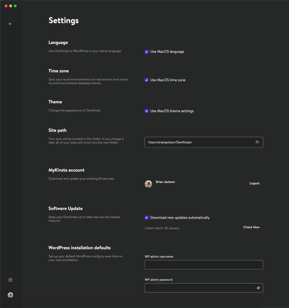 Ustawienia DevKinsta