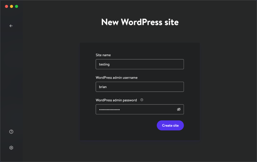 DevKinsta nowe poświadczenia witryny WordPress