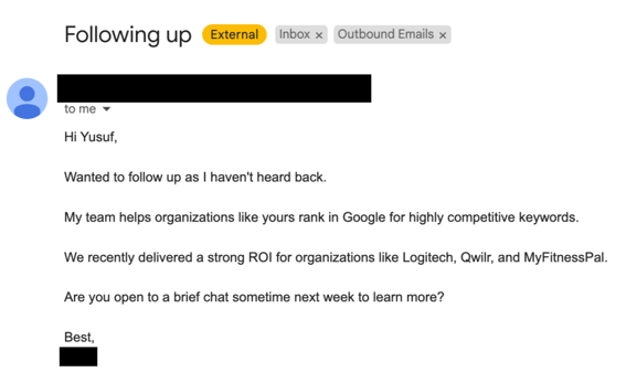 Beispiel oder schlechtes B2B-SaaS für ausgehende E-Mail-Nachrichten