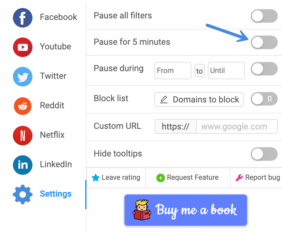 Metti in pausa i filtri di distrazione