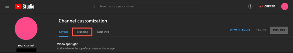 вкладка брендинга настройки канала youtube