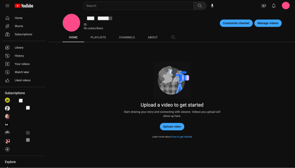 YouTube-Upload-Video-Erste-Start-Bildschirm
