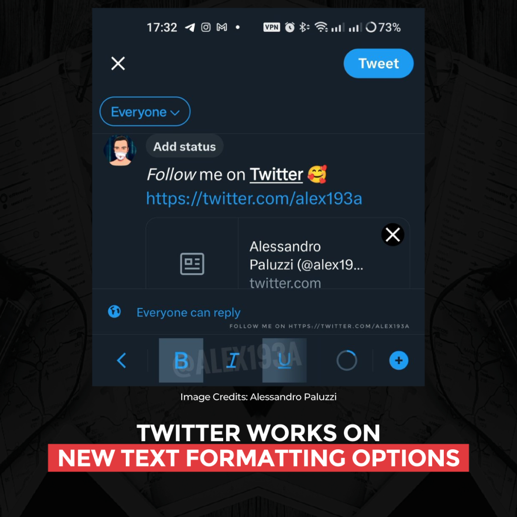 twitter يعمل على خيارات تنسيق النص الجديد