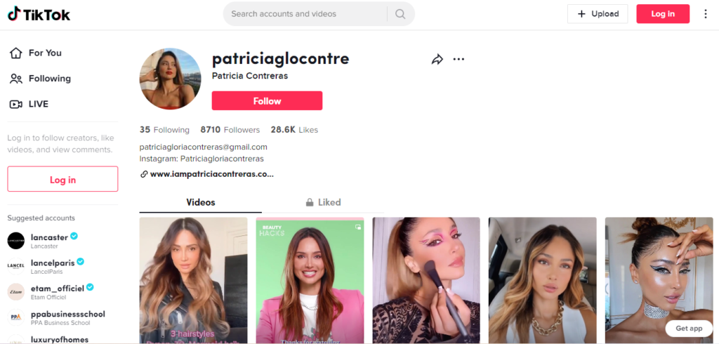 A profile page of beauty influencer on TikTok