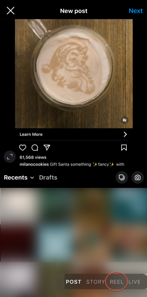 ปุ่มวงล้อ Instagram